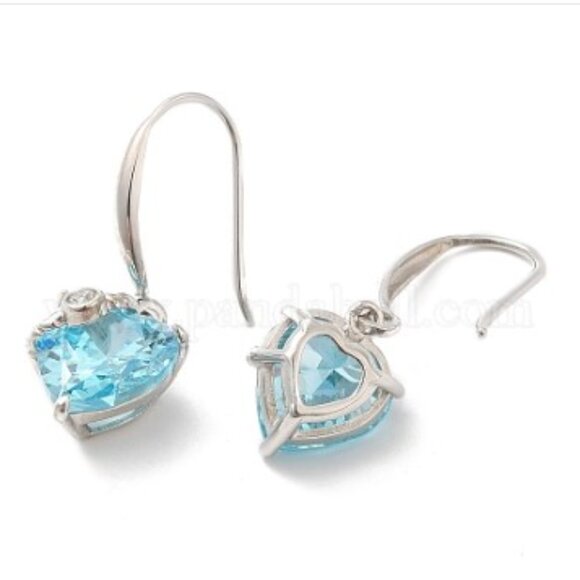 NWOT -  Heart shaped CZ Dangle drop earrings in 925 sterling silver - Picture 2 of 2